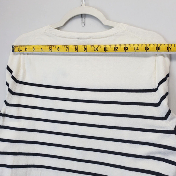 Talbots Knit Sweater Embroidered Peacock Feathers Women XLP Cream Black Stripe - Picture 5 of 9